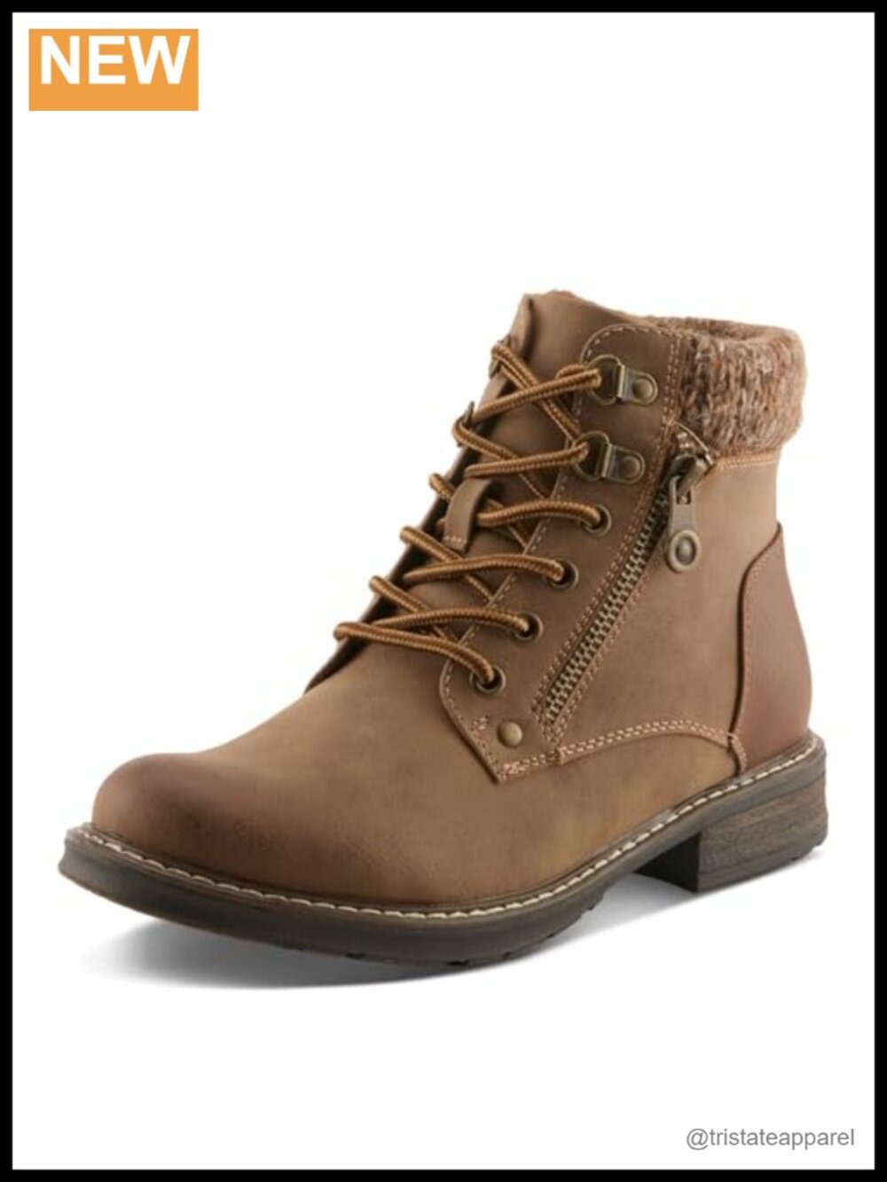 Jadelyn Hiker Booties Faux Leather Sweater Knit Collar Ankle Boots